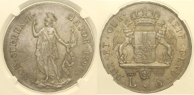 GENOVA - Dogi Biennali III Fase (1637-1797) 8 Lire 1796 “stemma nuovo”, stella dopo la data. CNI 8 MIR 309/5 AG In Slab NGC MS61 (Cert. 6773048-011)...