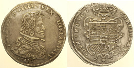 MILANO - Filippo IV (1621-1665) Filippo 1657 D/ Busto a d. con gorgiera e spallaccio di forma leonina. Sotto il busto data R/ Stemma spagnolo e carica...