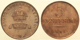 MILANO - Regno Lombardo Veneto - Ferdinando I d'Asburgo Lorena (1835-1848) 5 Centesimi 1846 Gig. 96 Cu gr. 8,53 Rame rosso