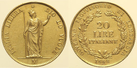 MILANO - Governo provvisorio di Lombardia (1848) 20 Lire 1848 Gig. 2 Au RR AU Oro Gold gr. 6,45  Lieve traccia di appiccagnolo rimosso