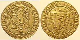 NAPOLI - Carlo I D'Angiò (1266-1285) Saluto d'oro n.d. D/ Stemma angioino, attorno stelle e fiori e sopra crescente di luna R/ Scena dell'Annunciazion...