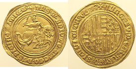 NAPOLI Alfonso I D'Aragona (1442-1458) Sesquiducato o Ducato e mezzo MIR 53 Fr. 815 AU Oro Gold gr. 5,30 Di ottima qualità.