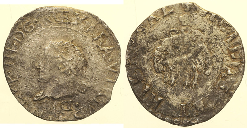 NAPOLI - Filippo III (1598-1621) Cinquina o Mezzo Carlino MIR 215 R AG gr. 1,31...