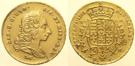 NAPOLI - Regno di Napoli - Carlo di Borbone (1734-1759) 6 Ducati 1754 Gig. Entrambe le varianti 6bis e 6a RR AU Oro Gold gr. 8,80 Cifra 4 della data s...