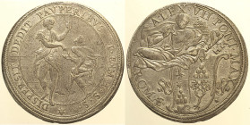 ROMA - ALESSANDRO VII (1655-1667) Piastra 1690 A. I D/ Stemma sormontato da chiavi decussate, tiara e mezza figura di San Pietro, benedicente R/ San T...