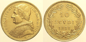 ROMA - Gregorio XVI (1838-1846), 10 Scudi 1838 anno VIII, Rara AU Oro Gold gr. 17,31 bel metallo lucente