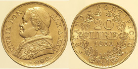ROMA - Stato Pontificio - Pio IX (1846-1870) 20 Lire 1868 XXII Roma, Gig. 269, AU Oro Gold gr. 6,43