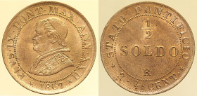 ROMA - Stato Pontificio - Pio IX (1846-1870) 1/2 Soldo 1867 XXI Roma, Gig. 228, Cu gr. 2,37