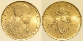 ROMA - Città del Vaticano - Pio XII (1939-1958) 100 Lire 1957 Roma Gig. 115 R AU Oro Gold gr. 5,20