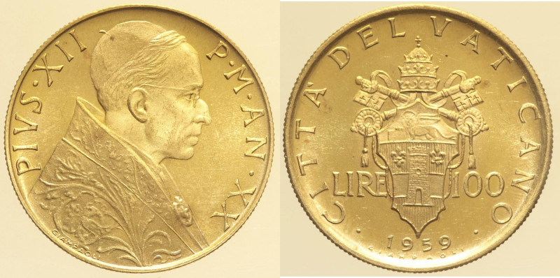 ROMA - Città del Vaticano - Pio XII (1939-1958) 100 Lire 1958 Roma Gig. 116 R AU...