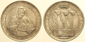 SAN MARINO - VECCHIA MONETAZIONE (1864-1938) 20 Lire 1932 Roma, Gig. 3, AG gr. 15.