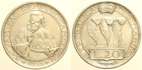 SAN MARINO - VECCHIA MONETAZIONE (1864-1938) 20 Lire 1933 Roma, Gig. 4, AG gr. 15.