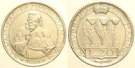 SAN MARINO - VECCHIA MONETAZIONE (1864-1938) 20 Lire 1935 Roma, Gig. 5, AG gr. 15.