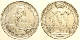 SAN MARINO - VECCHIA MONETAZIONE (1864-1938) 20 Lire 1936 Roma, Gig. 6, R,  AG gr. 15.