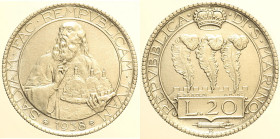 SAN MARINO - VECCHIA MONETAZIONE (1864-1938) 20 Lire 1938 Roma, Gig. 8, RR,  AG gr. 15.