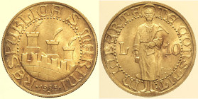 SAN MARINO - VECCHIA MONETAZIONE (1864-1938) 10 Lire 1925 Roma, Gig. 9 R  AU Oro Gold gr. 3,21