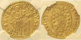 VENEZIA - Bertuccio Valier (1656-1658) Zecchino, Mont. 1745 Paol. 1 Fr. 1326 R AU Oro Gold In Slab NGC AU 55 (Cert. 6771825002). Solo 7 esemplari con ...