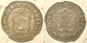 VENEZIA - Francesco Loredan (1752-1762) - Mezzo scudo della Croce da 70 Soldi In Slab NGC MS 64 (Cert. 6773048005). TOP POP - BEST GRADE NGC. Conserva...