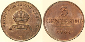 VENEZIA - Regno Lombardo Veneto - Ferdinando I d'Asburgo Lorena (1835-1848) - 3 Centesimi 1843 V Gig. 101 CU gr. 5,25