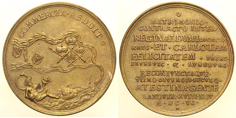 RINALDO I D’ESTE (1655-1737) Medaglia in bronzo s.d. per il matrimonio di Rinald...