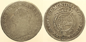 REGNO DI SARDEGNA - CARLO EMANUELE III (1730-1773) Ottavo di Scudo 1757 Torino Mont 211 R AG gr. 4,19