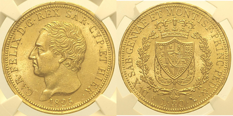 REGNO DI SARDEGNA - CARLO FELICE (1821-1831) 80 lire 1825 Torino Gig. 4 AU Oro G...