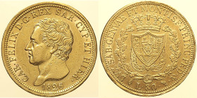 REGNO DI SARDEGNA - CARLO FELICE (1821-1831) 80 Lire 1826 Torino Gig. 5 AU Oro Gold gr. 25,70 colpi al bordo - metallo lucente