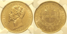 REGNO DI SARDEGNA -VITTORIO EMANUELE II ( 1849-1861) 20 Lire 1850 Genova Gig. 1 R AU Oro Gold In Slab NGC MS 61. TOP POP BEST - GRADE NGC. E' l'unico ...