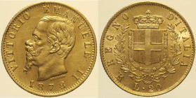 REGNO D’ITALIA - VITTORIO EMANUELE II (1861-1878) - 20 lire 1878 Torino - (cifra 1 della data su 1 rovesciato) Gig. 25a RR AU Oro Gold gr. 6,44
