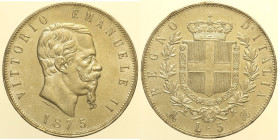 REGNO D’ITALIA - VITTORIO EMANUELE II (1861-1878) - 5 lire 1875 Milano - Gig. 49 AG gr. 24,93