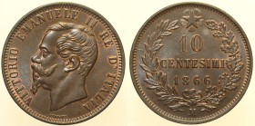 REGNO D’ITALIA - VITTORIO EMANUELE II (1861-1878) 10 Centesimi 1866 Milano, Gig. 91, CU gr. 9,99