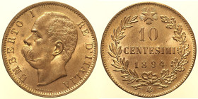 REGNO D'ITALIA - UMBERTO I (1800-1896) 10 Centesimi 1894 Birmingham Gig 50 CU gr 9,99