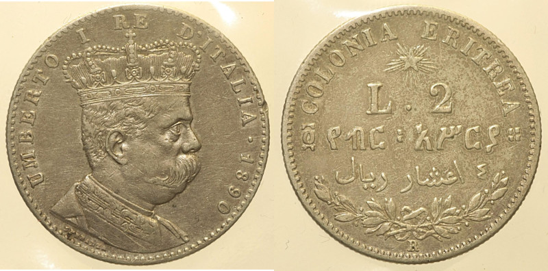 COLONIA ERITREA - UMBERTO I (1890-1896) 2 Lire 1890 Gig. 3 NC AG Periziata Ricca...