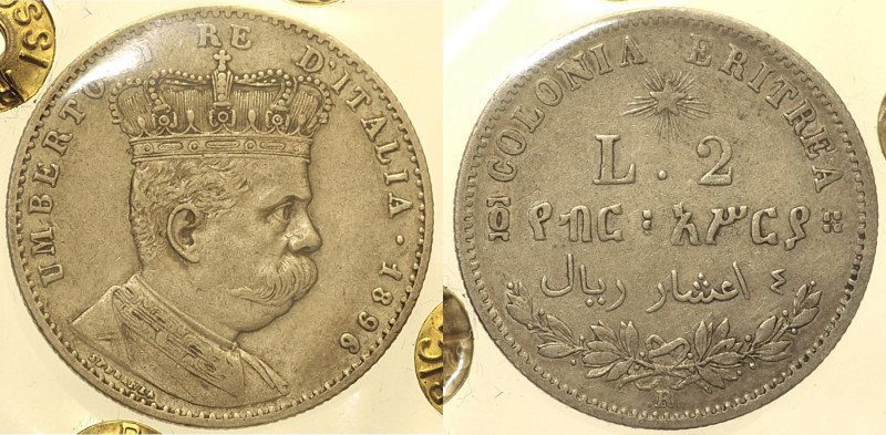 COLONIA ERITREA - UMBERTO I (1890-1896) 2 Lire 1896 Gig. 4 R AG Periziata Riccar...