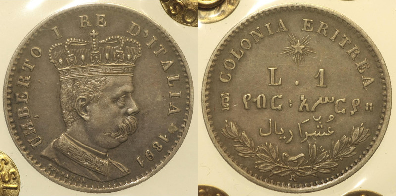 COLONIA ERITREA - UMBERTO I (1890-1896) 1 Lira 1891 Gig. 6 NC AG Periziata Ricca...