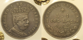 COLONIA ERITREA - UMBERTO I (1890-1896) 1 Lira 1891 Gig. 6 NC AG Periziata Riccardo Rossi BB+