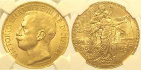 REGNO D’ITALIA - VITTORIO EMANUELE III (1900-1943) 50 Lire 1911 Roma "Cinquantenario" Gig 19 R AU Oro Gold In Slab NGC MS 63