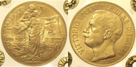 REGNO D’ITALIA - VITTORIO EMANUELE III (1900-1943) 50 Lire 1911 Roma Gig 19 R AU Oro Gold Periziata Fabio Grimoldi SPL/FDC