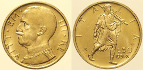 REGNO D'ITALIA - VITTORIO EMANUELE III (1900-1943) 50 Lire 1931 X Roma Gig. 10 AU NC Oro Gold