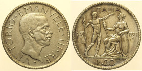 REGNO D’ITALIA - VITTORIO EMANUELE III (1900-1943) 20 Lire 1927 VI Littore Roma. Gig. 36 AG