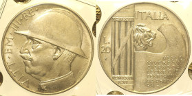 REGNO D’ITALIA - VITTORIO EMANUELE III (1900-1943) 20 Lire 1928 Elmetto Roma Gig 44 AG Periziata M. Filisina FDC minimi segni di contatto