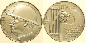 REGNO D’ITALIA - VITTORIO EMANUELE III (1900-1943) 20 Lire 1928 Elmetto Roma Gig 44 AG hair lines