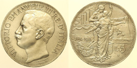 REGNO D’ITALIA - VITTORIO EMANUELE III (1900-1943) 5 Lire 1911  Roma Gig 71 R AG colpetti al bordo