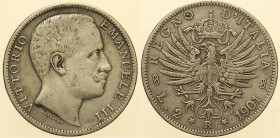 REGNO D’ITALIA - VITTORIO EMANUELE III (1900-1943) 2 Lire 1902  Roma Gig 90 R AG colpetti