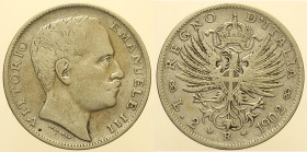 REGNO D’ITALIA - VITTORIO EMANUELE III (1900-1943) 2 Lire 1902  Roma Gig 90 R AG