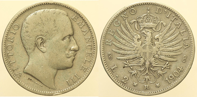 REGNO D’ITALIA - VITTORIO EMANUELE III (1900-1943) 2 Lire 1904 Roma Gig 92 RR AG...