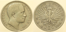 REGNO D’ITALIA - VITTORIO EMANUELE III (1900-1943) 2 Lire 1904  Roma Gig 92 RR AG