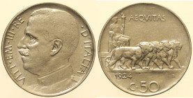 REGNO D’ITALIA - VITTORIO EMANUELE III (1900-1943) 50 Centesimi Leoni 1924 contorno Rigato, Gig.168, Nichelio, RRR colpetti al bordo