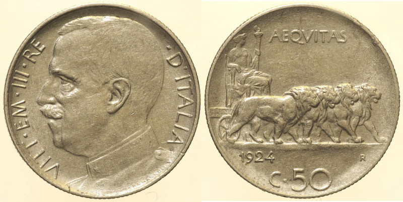 REGNO D’ITALIA - VITTORIO EMANUELE III (1900-1943) 50 Centesimi Leoni 1924 conto...