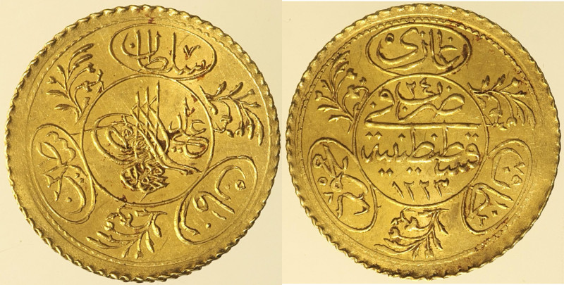 ISLAM Ottomani, Mahmud II (AH1223-1255/1808-1839) Hayriye Altin AH1223/24 (Fried...